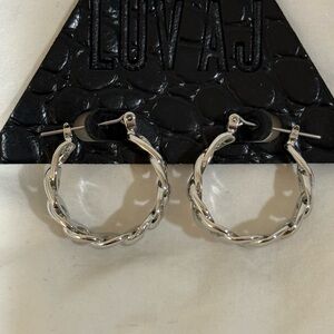 Luv AJ Twisted Silver Hoop Earrings